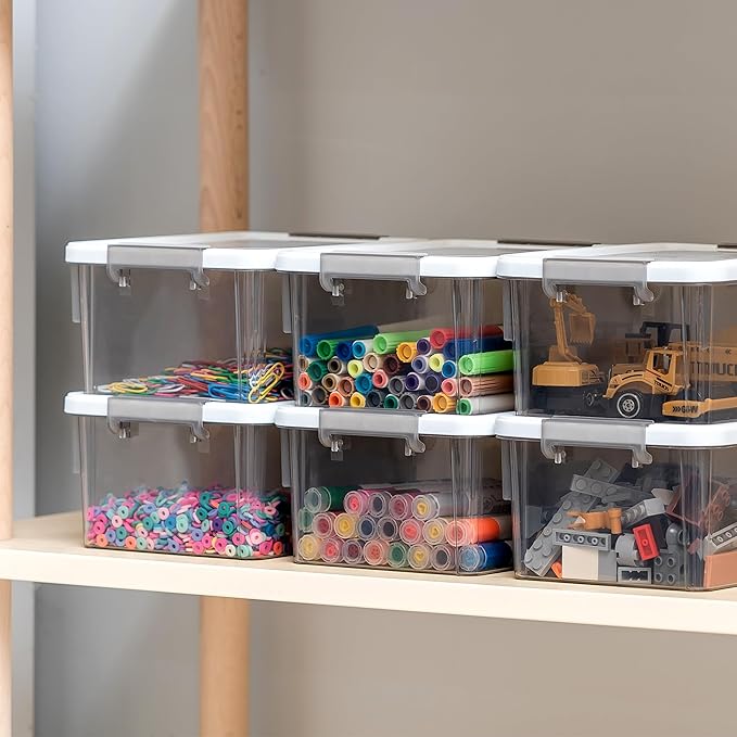 Citylife 1.32 QT 10 Pack Small Storage Bins Plastic Storage Container Stackable Box with Lids for Organizing, Clear Grey.-NeatNest