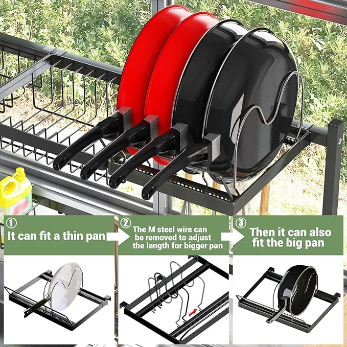 ADBIU Over The Sink (24"- 32.5" L) Dish Drying Rack (Expandable Dimension) Snap-On Design 2 Tier Kitchen Large Dish Drainer Counter Storage Organizer
