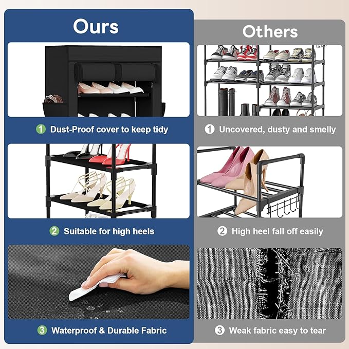 Mavivegue Shoe Rack with Cover, 10 Tier Tall Shoe Organizer for 18-22 Pairs of Shoes, Shoe Cabinet for Entryway, Closet-NeatNest