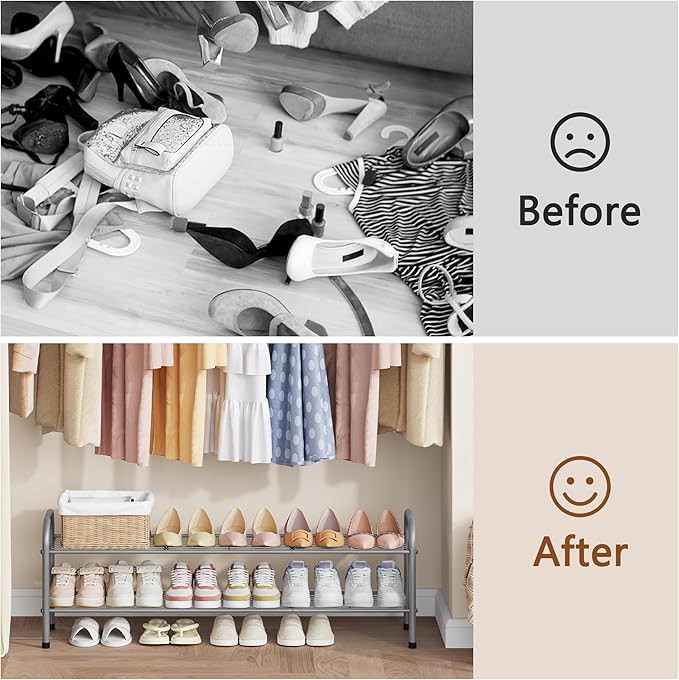 Hoctieon 2 Tier Shoe Rack for Closet, Durable Mesh Style Shoe Rack, Entryway Shoe Shelf, Shoe Storage Organizer for Hallway, Bedroom, Living Room, Wardrobe, Grey-NeatNest