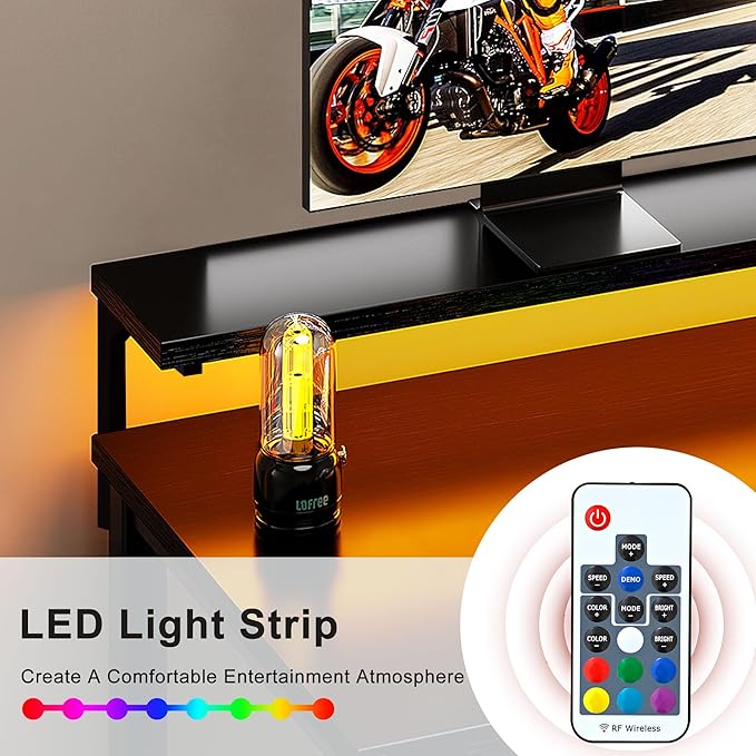 Need 60 inch Computer Desk with LED Lights & Power Outlets, Large Home Desk with Monitor Shelf, Writing Table Gaming Desk Home Office Desk, Black-NeatNest