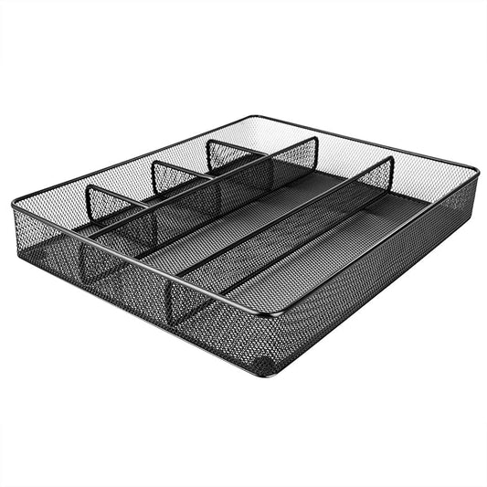 Amazon Basics Desk Drawer Organizer for Office and Home, Metal Mesh, Anti-Slip, 6 Compartments, Black-NeatNest