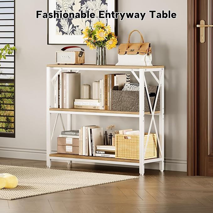 Homeiju Console Table 31.5" Width, 3-Tier Entryway Table with Storage, Industrial Sofa Table with Open Shelves, Foyer Tables for Entryway, Hallway, Kitchen, Living Room and Bedroom, Light Coffee-NeatNest
