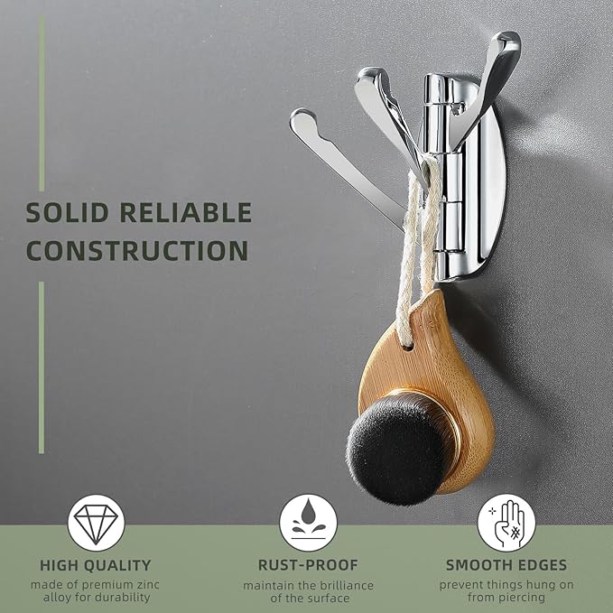 Angle Simple Bathroom Towel Hook Swivel, Metal Hand Towel Hook for Wall, Foldable Robe Coat Hanger, Chrome