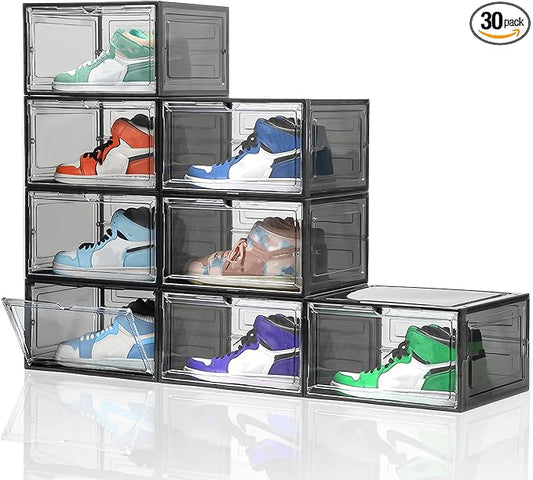 Attelite Shoe Box, Upgraded Large Clear Shoe Storage Box Stackable, 8 Pack Thicken Plastic Shoe Containers, Drop Front Large Magnetic Door,Shoe Storage Organizer for Display Sneakers