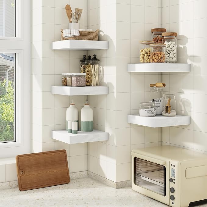 fuqing Floating Shelves for Wall, Bathroom Shelf Wall Mounted for Storage, Shelves with Invisible Bracket for Bedroom, Kitchen, Living Room, Farmhouse Small Book Shelf, 6.5 Inch Set of 3, White-NeatNest