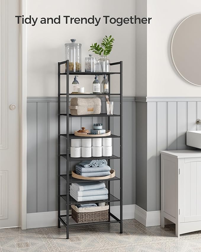 SONGMICS Narrow Shoe Rack, Sturdy 8 Tier Metal Tall Shoe Rack Shelf, Slim Shoe Storage Organizer for Closet Entryway Small Spaces, Vertical Shoe Stand Tower for 18 Pairs Shoes, Easy Assembly, Black-NeatNest