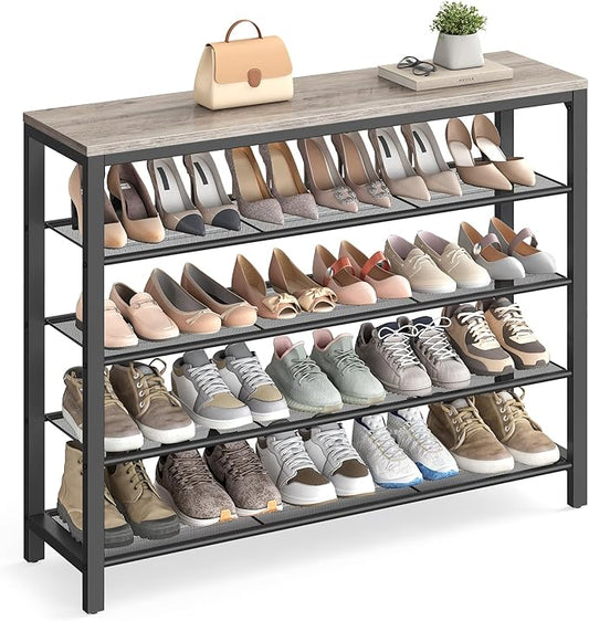 VASAGLE INDESTIC Shoe Rack, Organizer for Closet with 4 Mesh Shelves and Large Top for Bags, Entryway Hallway Shelf, Steel Frame, Industrial, Greige and Black ULBS015B02, 11.8 x 39.4 x 36.4 Inches-NeatNest