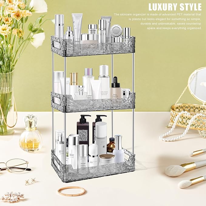 3-Tier Bathroom Counter Organizer Countertop Storage, Dresser Organizer Vanity Tray for Makeup, Perfume Organizer Cosmetics Skincare Shelf - Grey-NeatNest