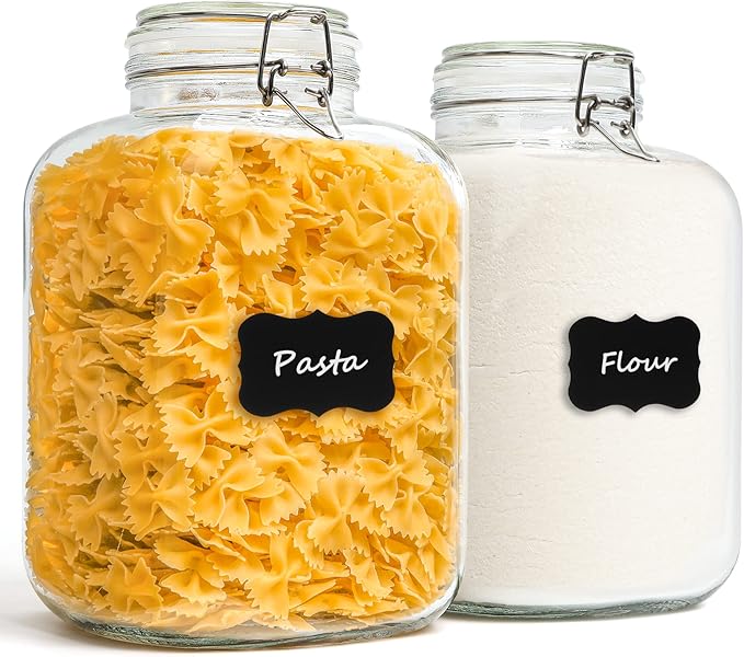 ComSaf 1 Gallon Glass Jar with Lid, Flour Sugar Storage Containers 128oz, Cereal containers storage, Glass Jars with Airtight Lid, Large Storage Containers with Lids for Pickled Egg, Herb, Set of 2-NeatNest