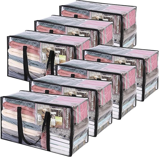 Vieshful 7 Pack Clear Comforter Storage Bag, 60L Clothes Storage Bag with Zipper Closet Organizer, Plastic Storage Containers Moving bags for Comforter, Blanket, Bedding, Duvet, Toys-NeatNest