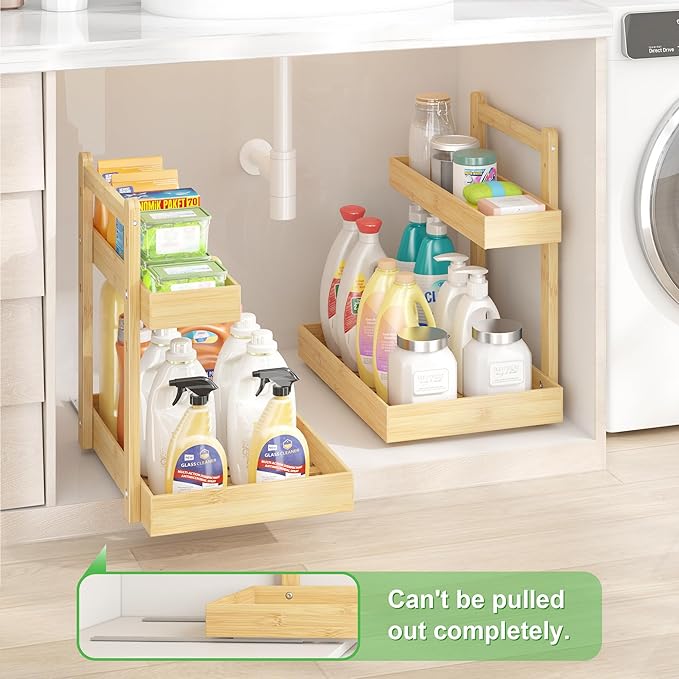 Under Sink Organizer - 2-Tier Pull Out Cabinet Organizer Vertical Slide Out Sink Shelf Storage Shelves for Multi-Purpose Bath Kitchen Bathroom Medicine (Nature, 2 Packs)-NeatNest