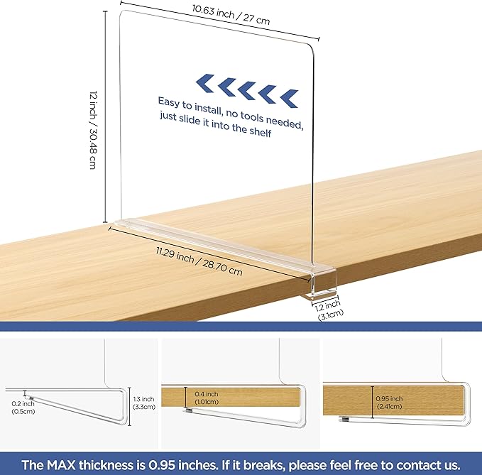 HBlife 𝟭𝟮 𝗜𝗻𝗰𝗵𝗲𝘀 𝗧𝗮𝗹𝗹 [𝗘𝘅𝘁𝗿𝗮 𝗧𝗮𝗹𝗹 𝗩𝗲𝗿𝘀𝗶𝗼𝗻] Clear Shelf Dividers, 2 Pack Purse Organizer for Closet Perfect for Sweater, Shirts, Handbags, Acrylic Bookshelf for Organization-NeatNest