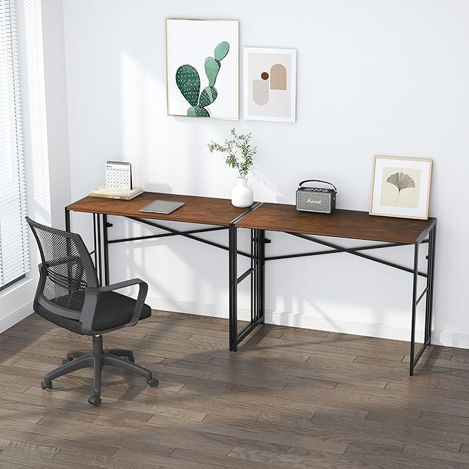 35 inch Folding Small Desk, Writing Gaming Computer Camping Desk for Small Spaces, No Assembly Required Home Office Table, Mahogany-NeatNest