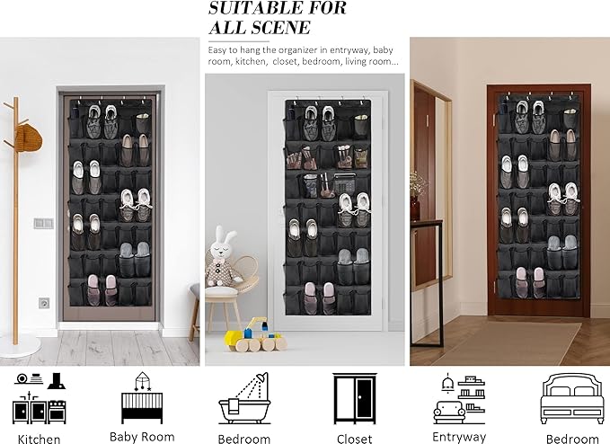 Tiblue Over The Door Shoe Organizers 35 Mesh Pockets Hanging Shoe Organizer Shoe Rack For Closet Entryway Bedroom Bathroom Pantry Shoe Holder, Men Sneakers, Women High Heeled Shoes, Flip Flops Black-NeatNest