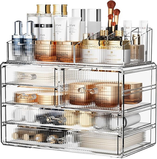 ZHIAI Stackable Storage Drawers, Acrylic Bathroom Counter Organizer Clear Makeup Organizers for Vanity, Kitchen Cabinets, Bathroom, Undersink, Home Organization and Storage (2Top 3 Drawers,)-NeatNest