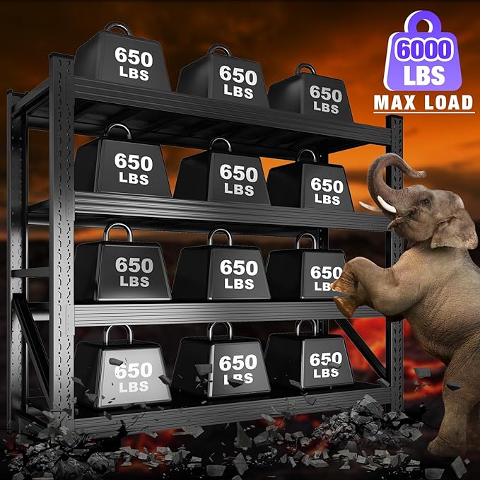 6000LBS Garage Shelving Heavy Duty, 4-Tier 59" W Storage Garage Shelves, Industrial Adjustable Metal Shelving Units for Garages, Warehouses, Kitchen, Black, 59" W x 24" D x 59" H