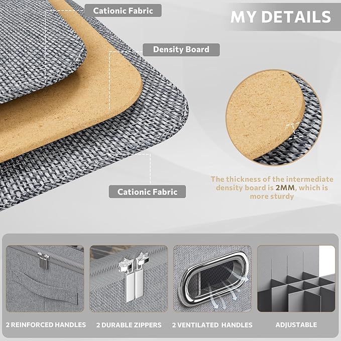 2 Pack Shoe Organizer for Closet Large Shoe Box Storage Containers with Clear Window Space Saving Shoe Bin with Foldable Bottom Support Adjustable Dividers Fits 32 Pairs (Grey, (16.5*16.5*13in)*2)-NeatNest