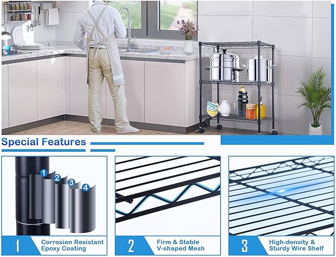 3 Tier Shelf Organizer Kitchen Shelving Bathroom Organizer Metal Wire Shelving Unit Height Adjustable, Bathroom Storage Shelves Laundry Room Storage Shelves, 23x13x32 in, 450 Lbs Capacity