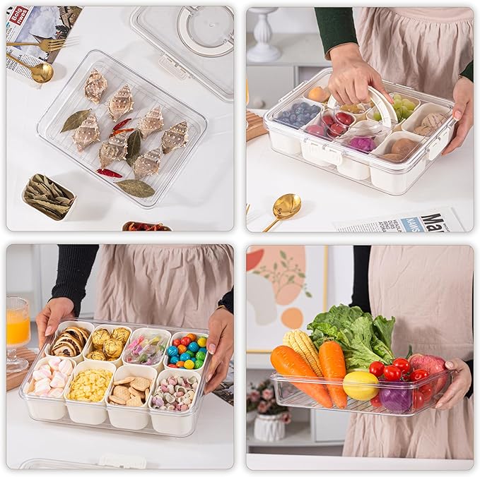 Amzcku Divided Serving Tray with Lid and Handle - Snackle Box Charcuterie Container (Pack of 2)-NeatNest