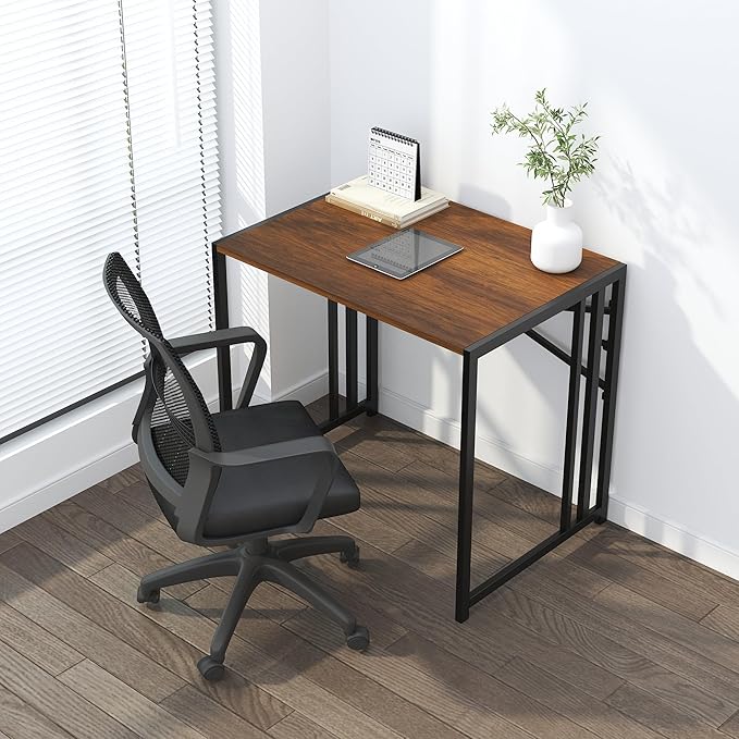 32 inch Folding Small Desk, Writing Gaming Computer Camping Desk for Small Spaces, No Assembly Required Home Office Desk, Mahogany-NeatNest