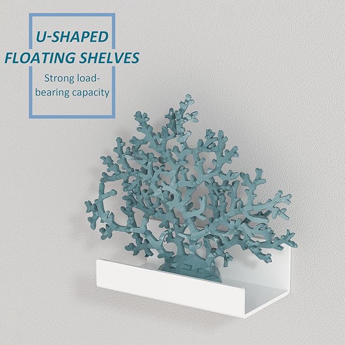 7 Inches White Acrylic Wall Display Shelves 2 Pack, U Shape, Wall Shelves Organizer for Bottles, Small Plants, Picture Frames, Beer, Wine, Décor-NeatNest