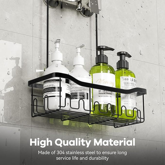 BYT Shower Caddy Hanging, Organizer Hanging for Bathroom, Shower Basket with Hooks, Shower Storage, Shelf, Rack No Drilling for Faucet or Cross Bar (Black)-NeatNest