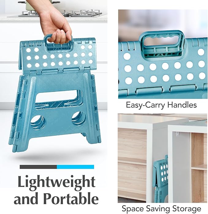 Handy Laundry Folding Lightweight Step Stool - Sturdy Enough to Support Adults and Safe Enough for Kids - Opens Easy with One Flip - Great for Kitchen, Bathroom or Bedroom (Teal - 13 inch)