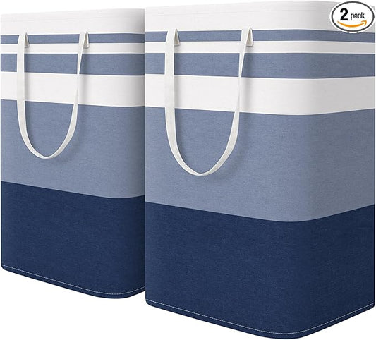 HomeHacks 2-Pack Large Laundry Basket, Waterproof, Freestanding Laundry Hamper, Collapsible Tall Clothes Hamper with Extended Handles for Clothes Toys in the Dorm and Family (Blue, 75L)-NeatNest
