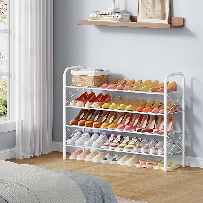 Hoctieon 4 Tier Mesh Style Shoe Rack, Entryway Shoe Shelf, Shoe Storage Organizer, Shoe Rack for Closet, Space Save for Bathroom, Garage, Hallway, Bedroom, Living Room, White-NeatNest