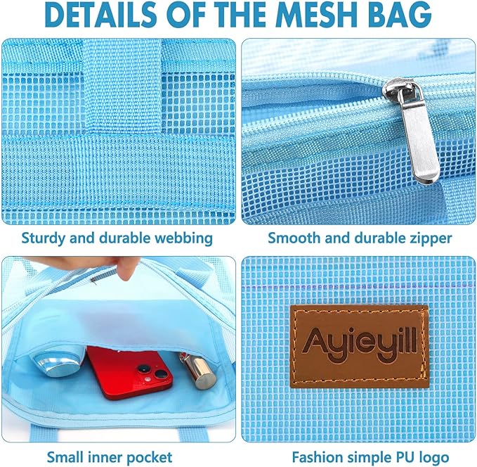 Shower Caddy Portable, Mesh Shower Caddy Tote Bag Quick Dry Hanging Toiletry and Bath Organizer for College Dorm, Gym, Beach, Travel or Camping with Zipper (A-Skyblue)-NeatNest