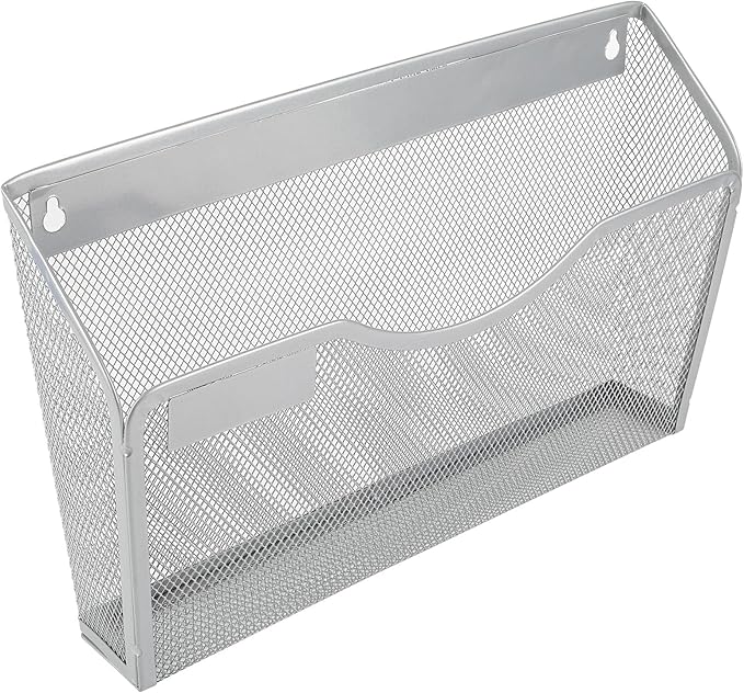 EasyPAG 6 Pack Wall File Holder with Label Panel, Single Mesh Hanging File Organizer for A4 Letter Size Paper, Wall Mount Paperwork Basket for Office, Home, School, Silver