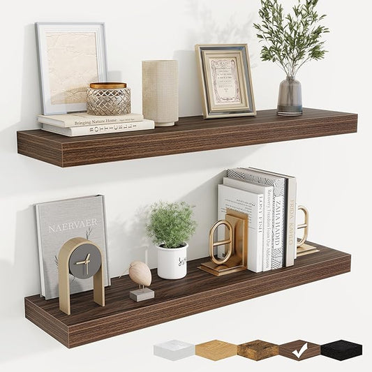 fuqing Floating Shelves for Wall, Bathroom Shelf Wall Mounted for Storage, Shelves with Invisible Bracket for Bedroom, Kitchen, Living Room, Farmhouse Small Book Shelf, 30 Inch Set of 2, Walnut-NeatNest