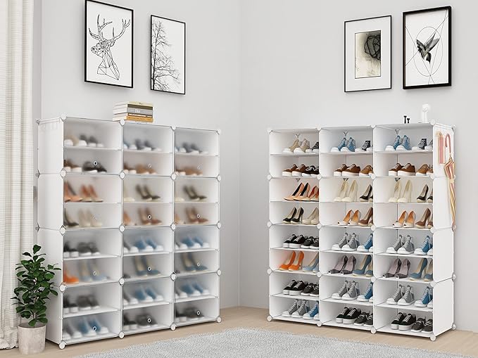 Shoe Rack Organizer, 48 Pair Shoe Storage Cabinet with Door Expandable Plastic Shoe Shelves for Closet,Entryway,Hallway,Bedroom-NeatNest