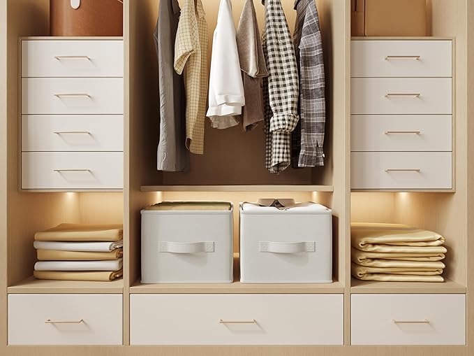 3 Pack Fabric Storage Bins for Shelves | 16.25x12x10in Closet Storage Baskets | Collapsible Storage Bins |Fabric Closet Organizers with Handles | White-NeatNest