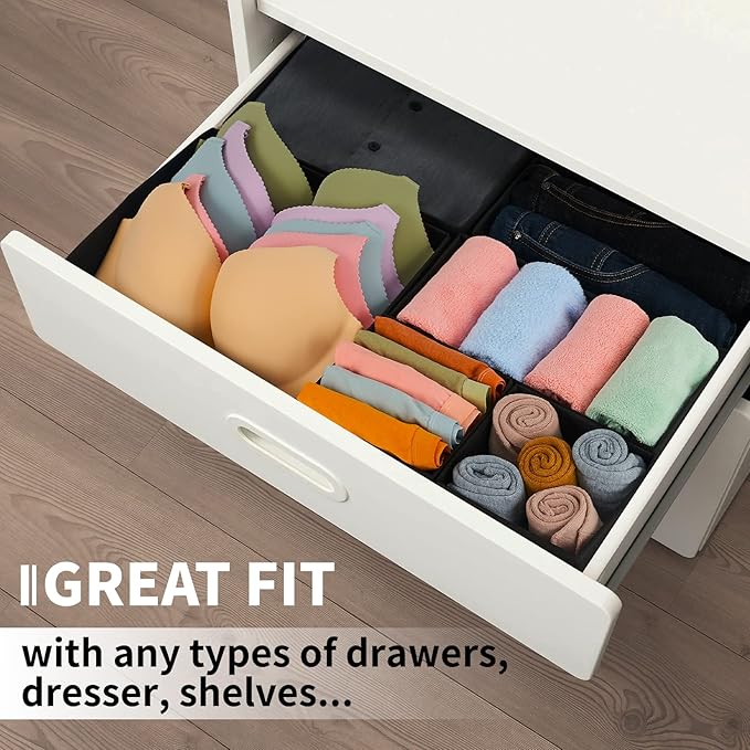 Drawer Organizer Clothes, 8 Pack Underwear Drawer Organizer, Foldable Cloth Storage Box Closet Organizers and Storage for Clothes, Socks, Scarves, Ties (Black)-NeatNest