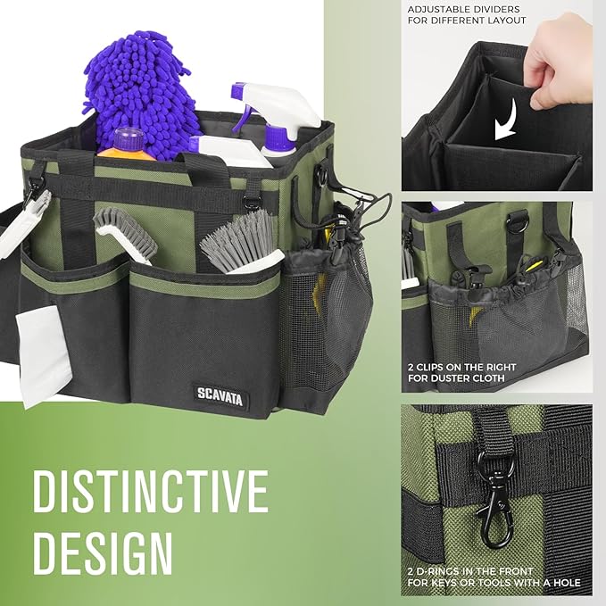 Compact Wearable Cleaning Caddy, Small Cleaning Caddy Supplies Organizer with Handle & Shoulder Straps for Housekeepers, Under Sink & Car Cleaning Tool Organizers Bag (Armygreen)-NeatNest