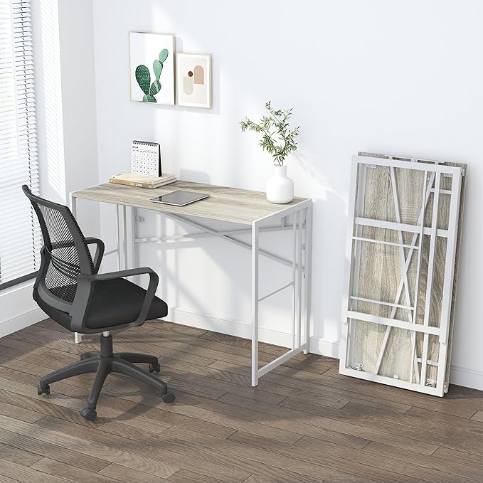 Folding Desk 40 inch Writing Gaming Computer Camping Table, No Assembly Required Home Office Desk, Beige-NeatNest