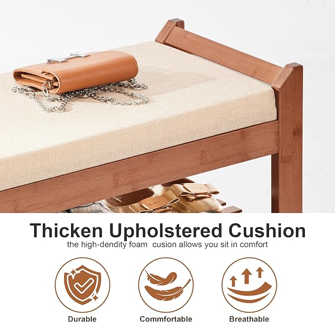 Hall Tree with Bench and Shoe Storage, Coat Rack Shoe Bench Set with Seat Cushion and 6 Hooks for Entryway, Hallway, Living Room and Bedroom-NeatNest