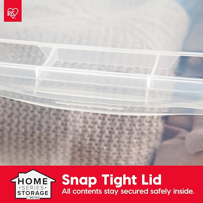 IRIS USA 4-Pack Storage Bins with Lids, 36 Quart, Clear Stackable Containers Box Organize Shoes Closet Shelves Clothes Blankets Towels - BPA-Free Plastic