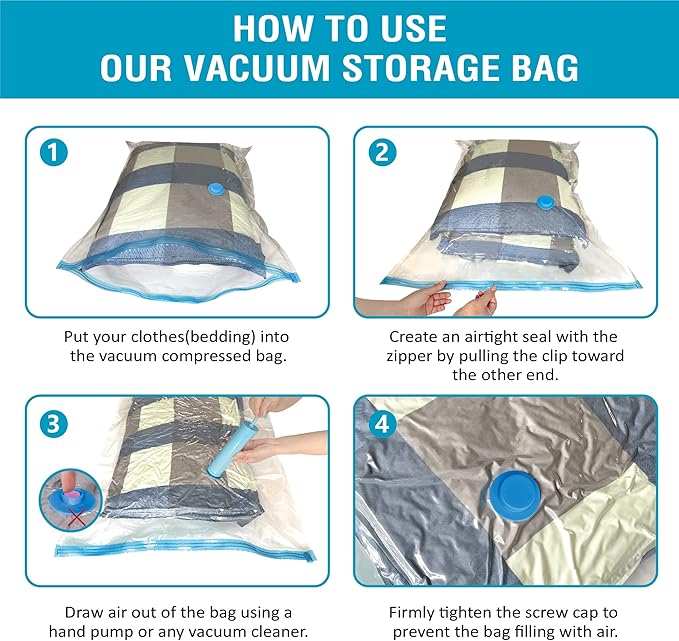 10 Pack Vacuum Storage Bags, Space Saver Bags (2 Jumbo/2 Large/3 Medium/3 Small) Compression Storage Bags for Comforters and Blankets, Vacuum Sealer Bags for Clothes Storage, Hand Pump Included-NeatNest