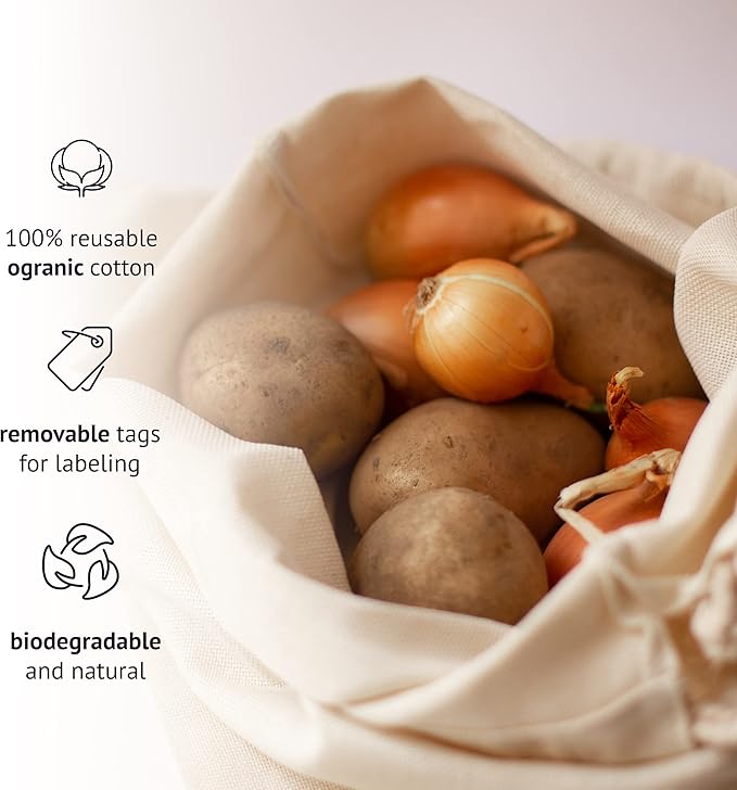 Cotton Storage Bags – X-Large 14x17 Inch (6-Pack) – Reusable Muslin Bags with Drawstrings – Biodegradable Canvas Fabric Sacks – Perfect for Bread, Bulk Produce, Potatoes, Onions, Shoes-NeatNest