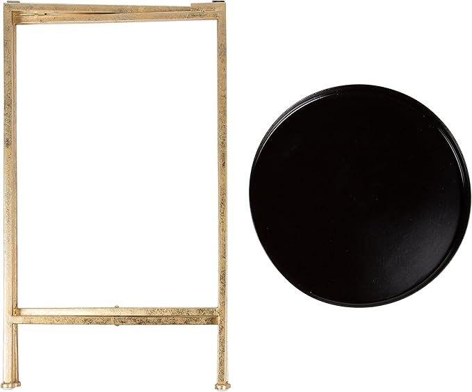 Kate and Laurel Celia Round Metal Foldable Tray Accent Table, Black with Gold Base