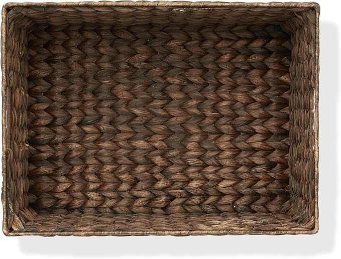Casafield Set of 2 Water Hyacinth Pantry Baskets, 12-1/2" x 17" x 8", with Chalkboard Labels and Chalk Marker - Espresso, Woven Storage Bin Organizers for Kitchen Shelves-NeatNest