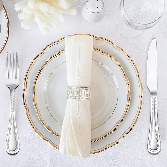 HaWare Silverware Set, 60-Piece Pearled Edge Stainless Steel Flatware for 12, Beading Tableware Cutlery Utensil for Home, Mirror Polished, Dishwasher Safe