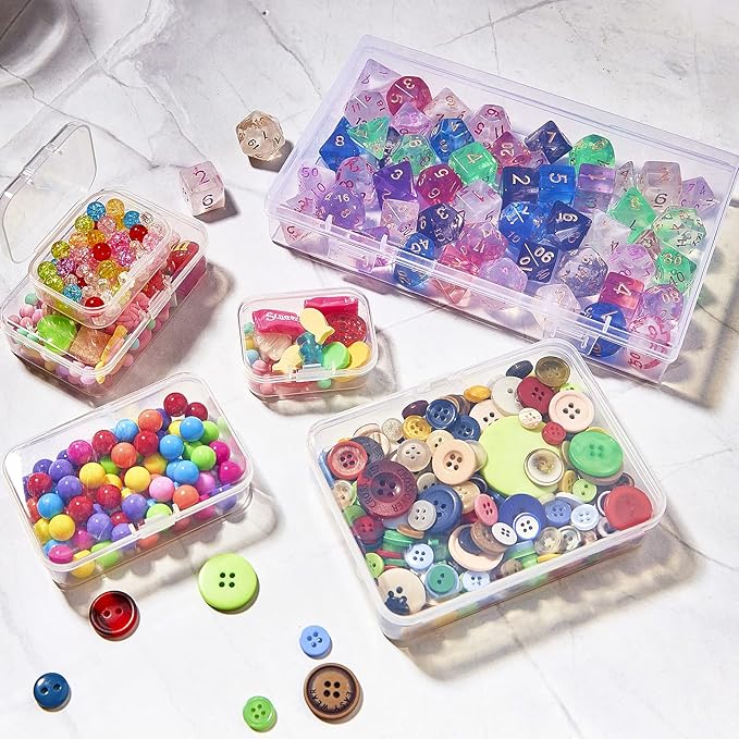 24 Pack Mixed Sizes Rectangular Mini Plastic Containers Clear Plastic Storage Boxes with Hinged Lids and Labels Empty Beads Organizers for Small Items Art Craft Jewelry Projects-NeatNest