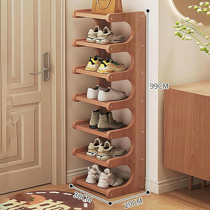 7-Tier Vertical Shoe Rack, Bamboo Free Standing Shoe Rack Shelf, Shoe Storage Stand, Entryway Shoe Tower, Vertical Shoe Organizer for Narrow Closet, Entryway, Hallway, Rustic Brown (16")-NeatNest