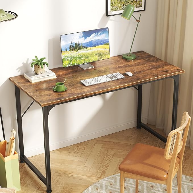 Huuger Computer Desk, 40 Inch Office Desk, Gaming Desk with Storage, Writing Desk Work Desk for Home Office, Study, Modern Simple Desk, Large Legroom, Metal Frame, Rustic Brown-NeatNest