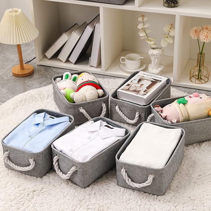 combocube 11.8 x 7.8 x 5.1 Inch Fabric Storage Bins for Shelves, Linen Storage Organizer Storage Basket with Ropes for Laundry, Home, Closet, Office, Clothes, Toys Organizer-NeatNest
