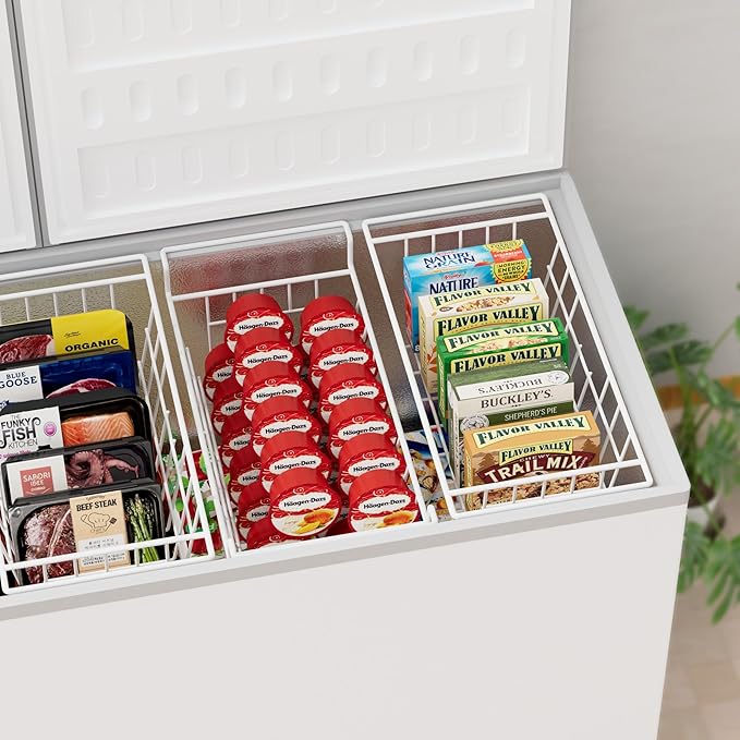 Chest Freezer Organizer Bins, Deep Freezer Basket Storage Wire Metal Hanging Baskets 17.5inch 2Packs